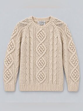 Vintage Lord & Taylor Chunky Cable Knit Ivory Fisherman Sweater Medium Scandi